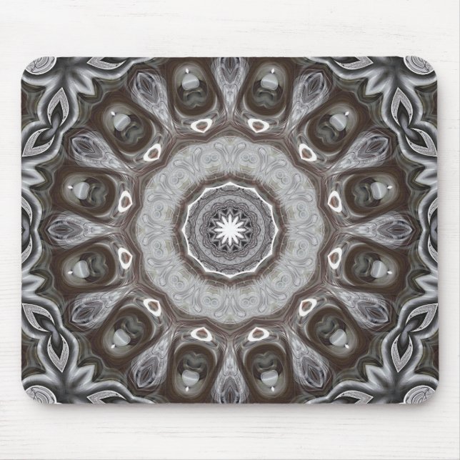 Brown and Silver Kaleidoscope Mandala Pattern Mouse Pad (Front)