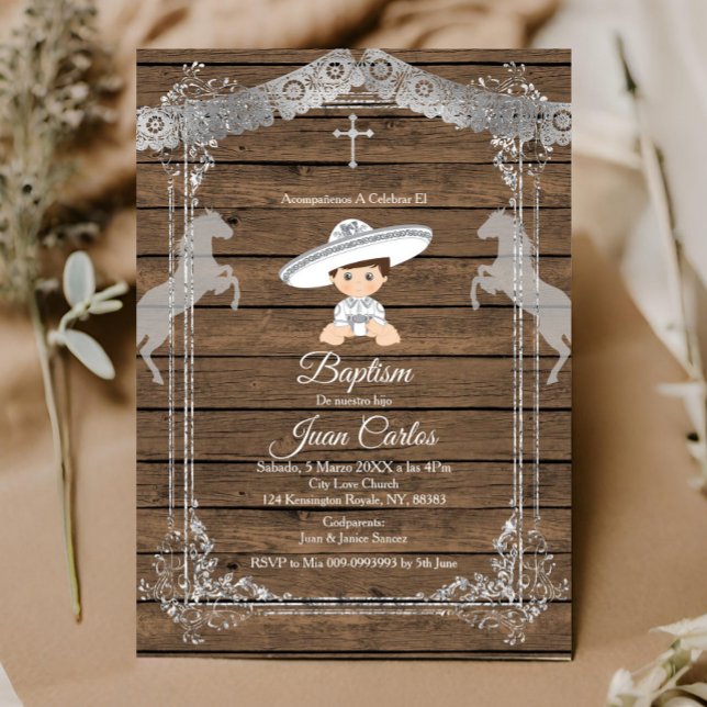 Brown and Silver Mexican Baptism Charro Invitation (Creator Uploaded)