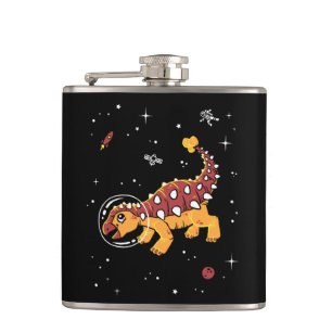 Brown And Tan Ankylosaurus Dinos In Space Hip Flask