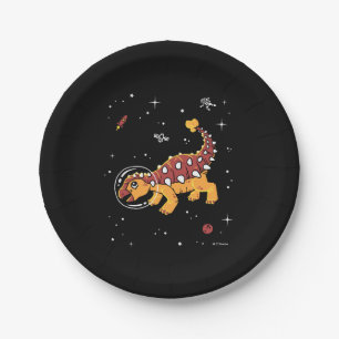 Brown And Tan Ankylosaurus Dinos In Space Paper Plate