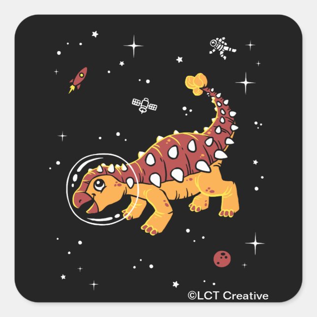 Brown And Tan Ankylosaurus Dinos In Space Square Sticker (Front)