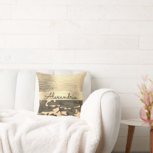 Brown and Tan Camo Shimmery Gold Cushion