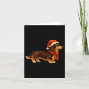 Brown And Tan Christmas Dachshund Santa Hat Card