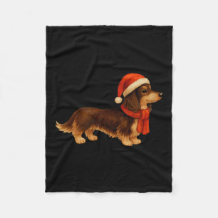 Brown And Tan Christmas Dachshund Santa Hat  Fleece Blanket