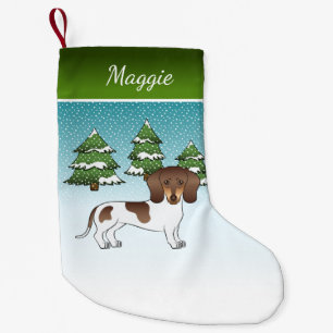 Brown And Tan Pied Short Hair Dachshund In Winter Small Christmas Stocking