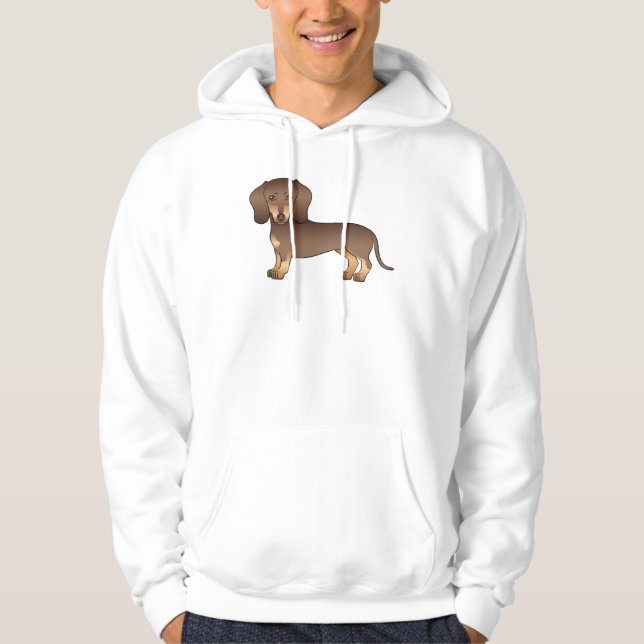 Brown And Tan Smooth Coat Dachshund Dog Drawing Hoodie (Front)