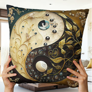 Brown and Tan Yin and Yang Contemporary Modern Cushion