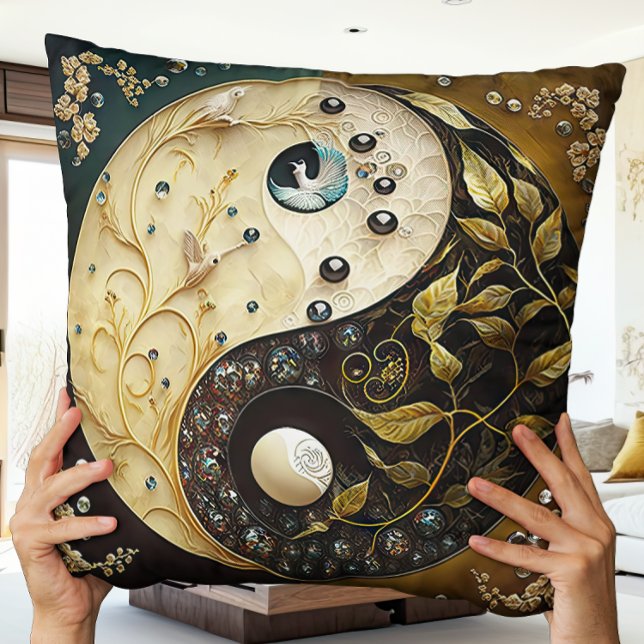 Brown and Tan Yin and Yang Contemporary Modern Cushion (Creator Uploaded)