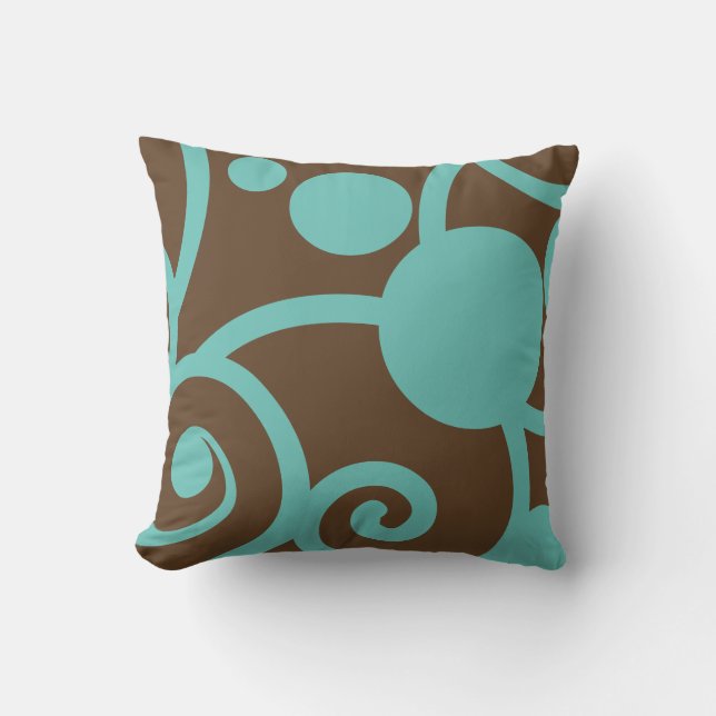 brown and teal blue abstract pattern pillow (Front)