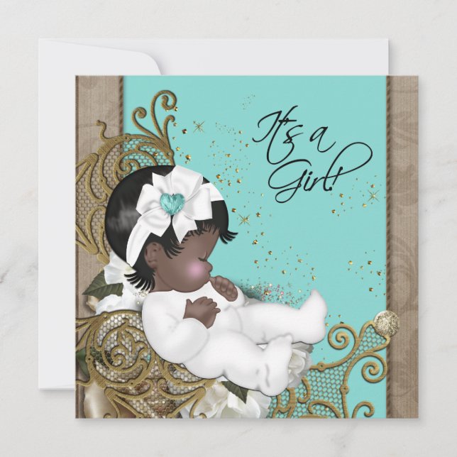 Brown and Teal Blue Ethnic Baby Shower Invitation (Front)