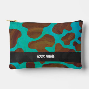 Brown and Teal Cow Pattern Accessory Pouch