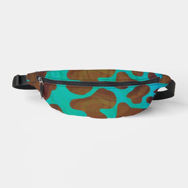 Brown and Teal Cow Pattern Bum Bags (Front)