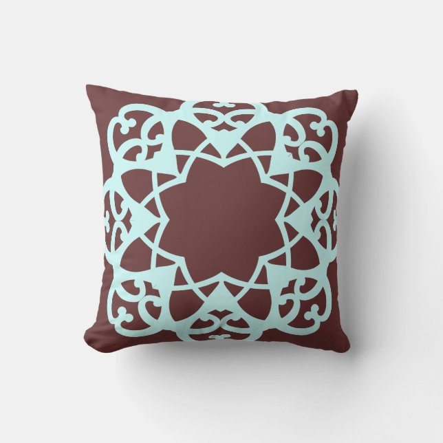 Brown and teal decrorative pillow (Front)
