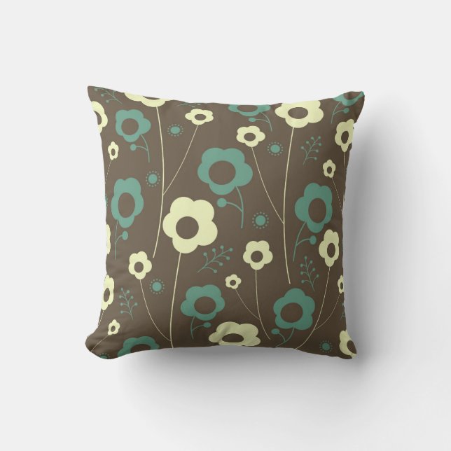 Brown and teal floral pillow (Front)