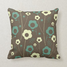 Brown and teal floral pillow