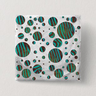 Brown and Teal Polka Dot Zebra 15 Cm Square Badge