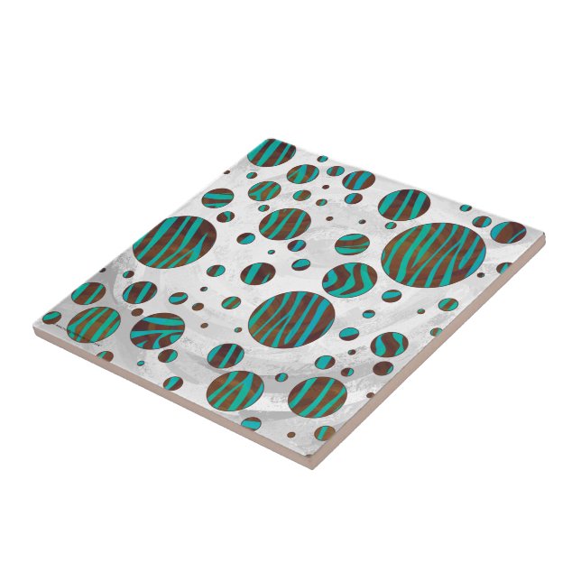 Brown and Teal Polka Dot Zebra Ceramic Tile (Side)
