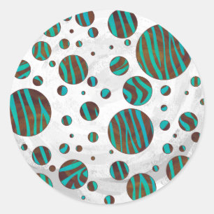 Brown and Teal Polka Dot Zebra Classic Round Sticker