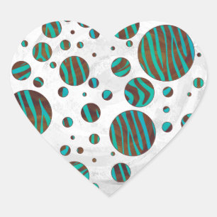 Brown and Teal Polka Dot Zebra Heart Sticker