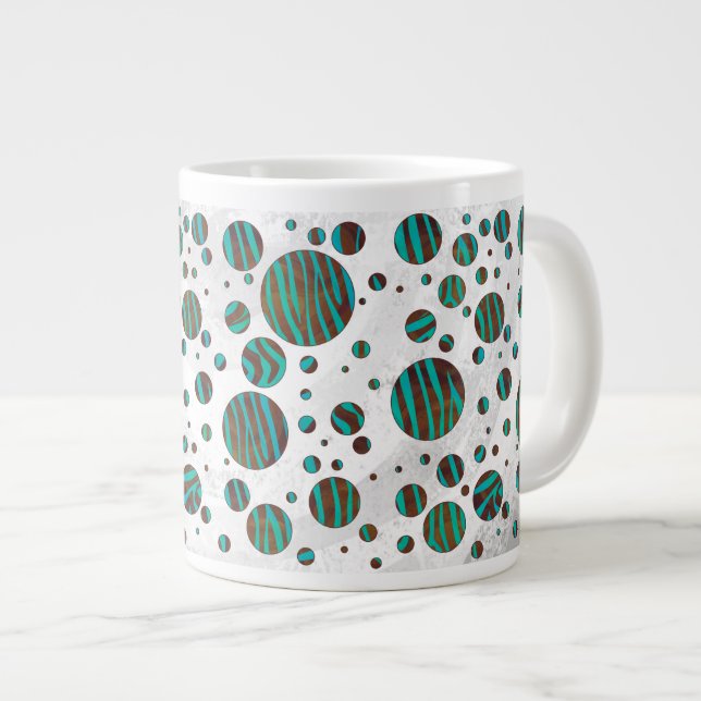 Brown and Teal Polka Dot Zebra Large Coffee Mug (Front Right)