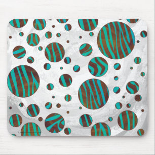 Brown and Teal Polka Dot Zebra Mouse Pad