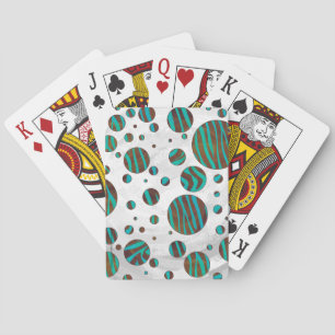 Brown and Teal Polka Dot Zebra Playing Cards