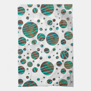 Brown and Teal Polka Dot Zebra Tea Towel