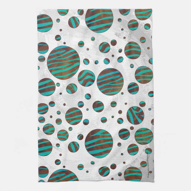 Brown and Teal Polka Dot Zebra Tea Towel (Vertical)