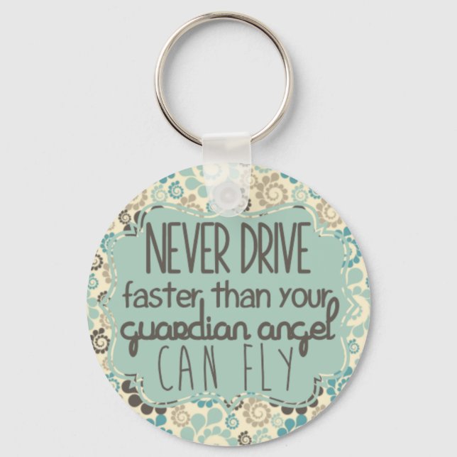 Brown and Teal Retro Guardian Angel Keychain (Front)