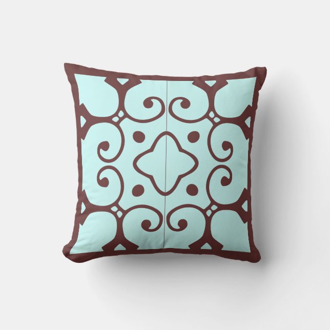 Brown and teal spanish tile pillow (Front)