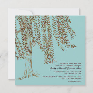Brown and Teal Willow Tree Wedding Invitation