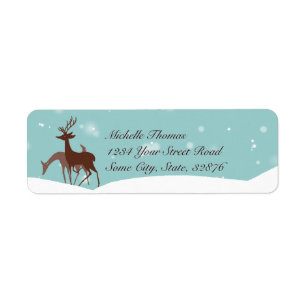 Brown and Teal Winter Deer in Snow Return Address Label