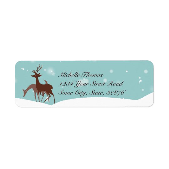 Brown and Teal Winter Deer in Snow Return Address Label