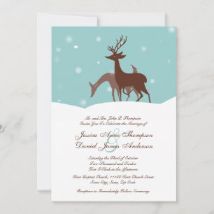 Brown and Teal Winter Deer Wedding Invitation
