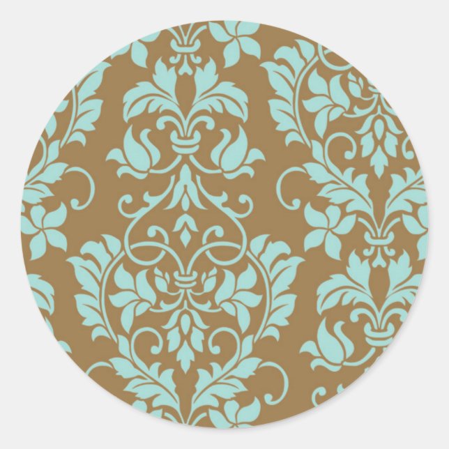 Brown and Tiffany Blue Damask Envelope Seal (Front)