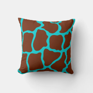 Brown and Turquoise Giraffe Pillow