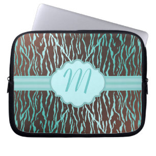 Brown and Turquoise Monogram Laptop Sleeve