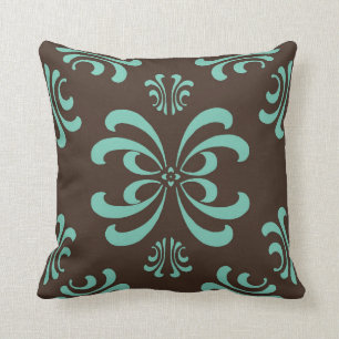 Brown and Turquoise Nouveau Flourish Decor Pillow