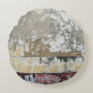 Brown and white abstract painting round cushion