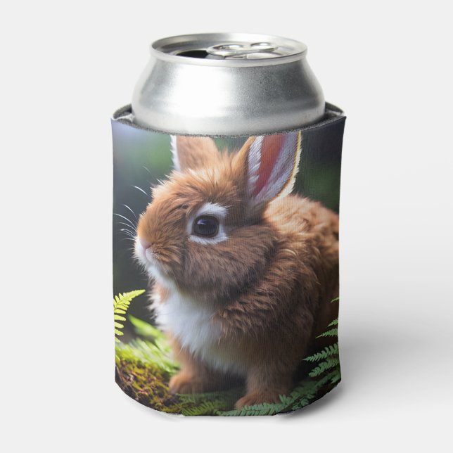 Brown And White Baby Dwarf Bunny, Can Cooler (Can Front)