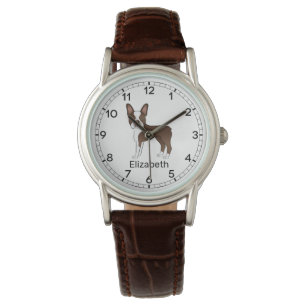 Brown And White Boston Terrier Cartoon Dog & Name Watch