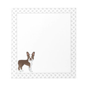 Brown And White Boston Terrier Cartoon Dog & Paws Notepad