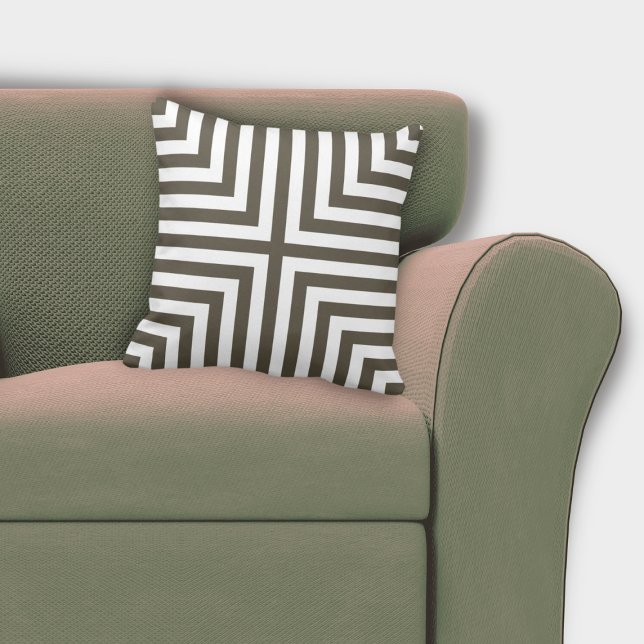 Brown And White Box Pattern - Throw Pillow (Geometric Brown & White Nested Angular Pattern Throw Pillow)