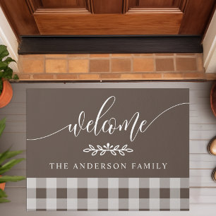 Brown And White Buffalo Check Welcome Personalise Doormat