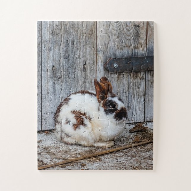 Brown and White Bunny  Rabbit on the Farm Jigsaw Puzzle (Vertical)
