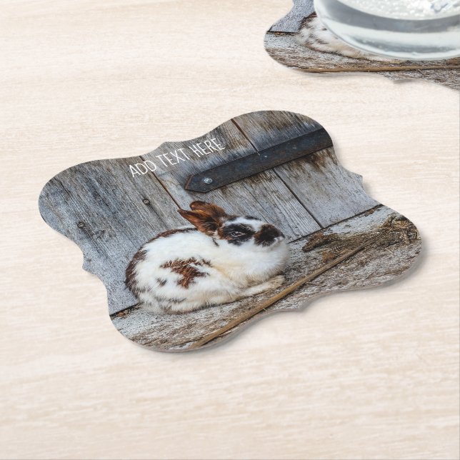 Brown and White Bunny  Rabbit on the Farm Paper Coaster (Angled)