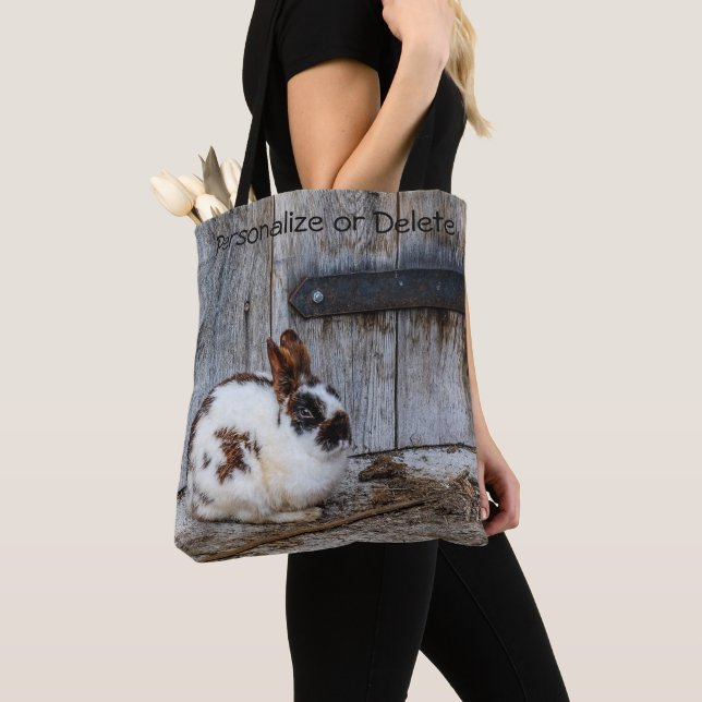 Brown and White Bunny  Rabbit on the Farm Tote Bag (Close Up)