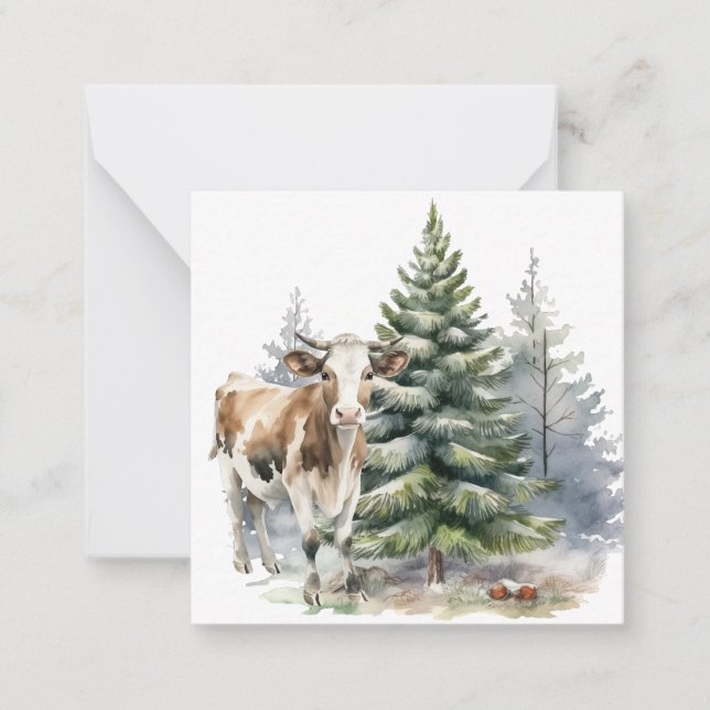 Brown and White calf in Front of a Pine tree Card (Front)