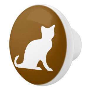 Brown and white cat silhouette custom  ceramic knob