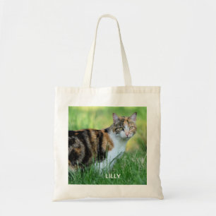 Brown and white cat tote bag